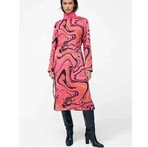 ZARA Pink New Jacquard with Belt Black Orange